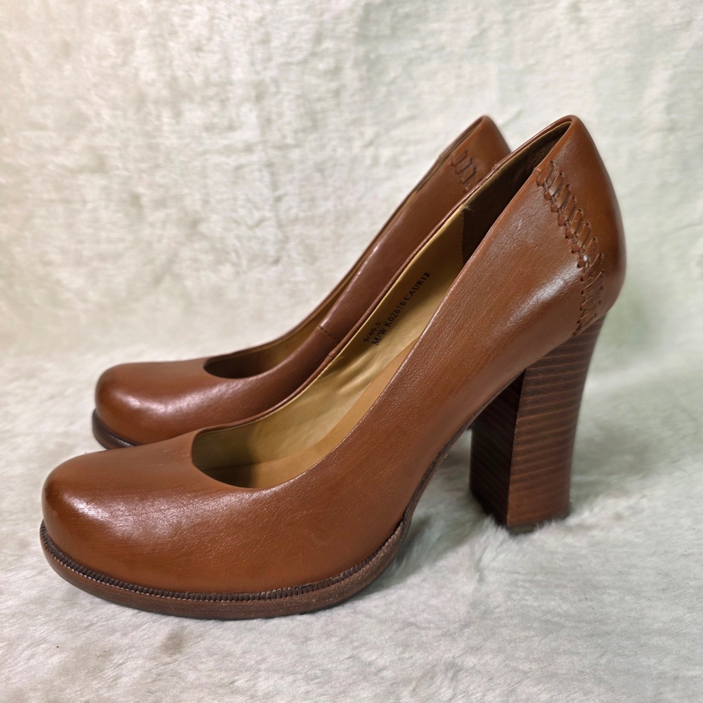Kork-Ease Micro Platform Pump Brown Leather Block Heel Classic Womens 9